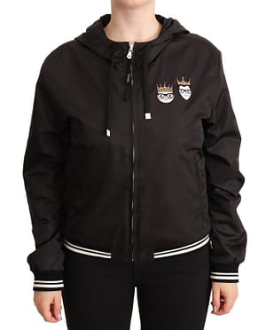 Dolce & Gabbana Black Polyester Hooded Bomber Full Zip Jacket