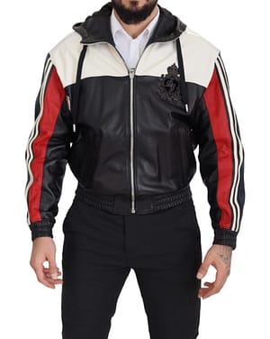 Dolce & Gabbana Black Leather Hooded Blouson Coat Jacket