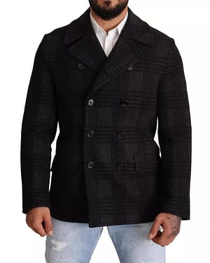 Dolce & Gabbana Black Trench Coat Check Wool Jacket