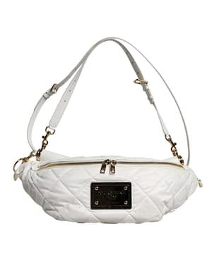 Dolce & Gabbana White Quilted Logo Plaque Belt Waist Fanny Pack Bag