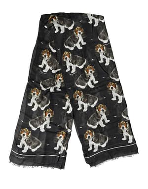 Dolce & Gabbana Black Dog Print Modal Wool Wrap Foulard 178cm X 63cm Scarf