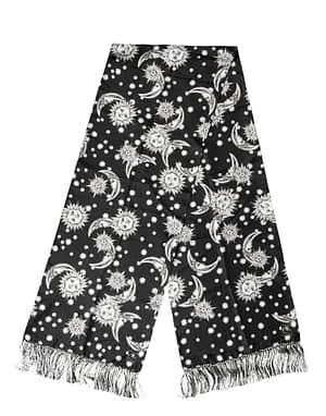 Dolce & Gabbana Black Silk Sun Moon Star Fringe Foulard 178cm X 33cm Scarf
