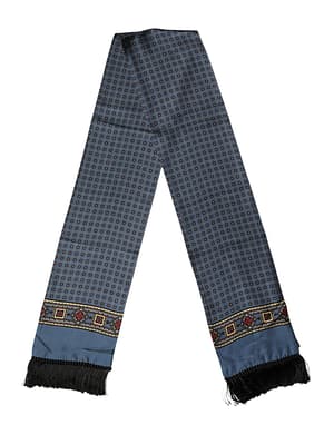 Dolce & Gabbana Blue Silk Geometric Fringe Foulard 134cm x 15.5cm Scarf