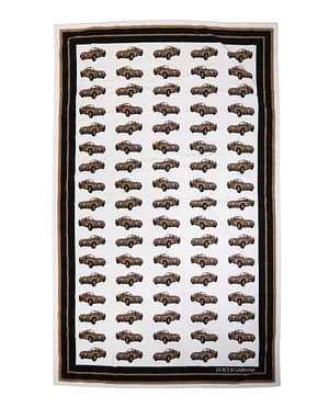 Dolce & Gabbana Towel White Cotton Car Graphic Print 115cm x 180cm Beach