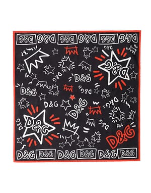 Dolce & Gabbana Black White Red DG Crown Cotton Foulard 47cm x 46cm Scarf