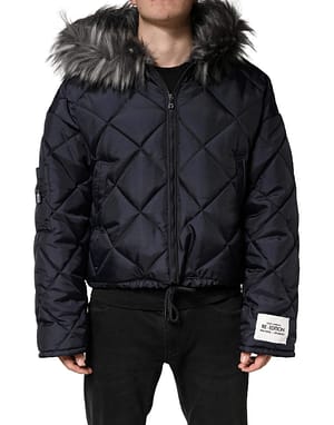 Dolce & Gabbana Black Quilted Fur Shearling Hooded Jacket