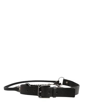 Dolce & Gabbana Black Leather Silver Chain Waist Men Belt