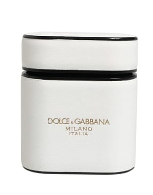 Dolce & Gabbana White Calf Leather Logo Print Flip Holder Airpods Case