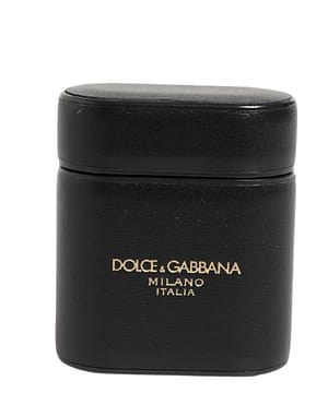 Dolce & Gabbana Black Calf Leather Logo Print Flip Holder Airpods Case