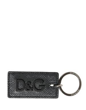 Dolce & Gabbana Black Calf Leather D&G Logo Metal Ring Keyring Keychain