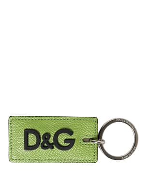 Dolce & Gabbana Green Calf Leather DG Logo Metal Ring Keyring Keychain