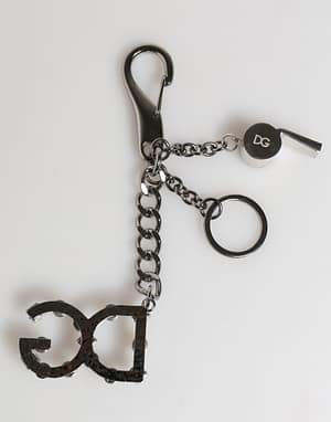 Dolce & Gabbana Silver Brass Metal DG Logo Crystal Ring Keyring Keychain
