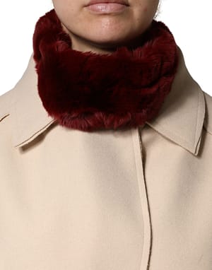 Dolce & Gabbana Red Lamb Fur Collar Women Neck Wrap 50cm x 8cm Scarf