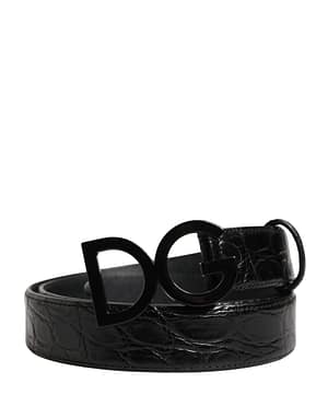 Dolce & Gabbana Men Black Exotic Leather Logo Buckle Belt