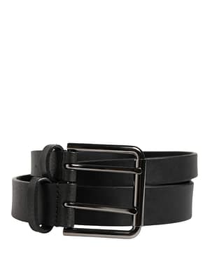 Dolce & Gabbana Black Double Strap Leather Silver Buckle Belt
