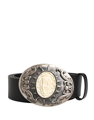 Dolce & Gabbana Black Calf Leather Ornate Metal Buckle Belt