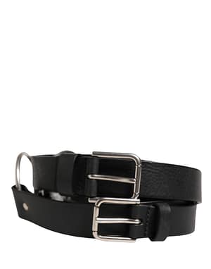 Dolce & Gabbana Black Double Strap Leather Silver Buckle Belt