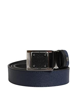 Dolce & Gabbana Men Blue Calfskin Leather Square Buckle Belt