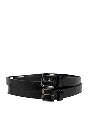 Dolce & Gabbana Black Double Strap Leather Silver Buckle Belt