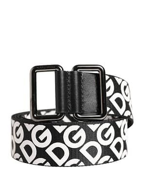 Dolce & Gabbana White Black Logo Leather Metal Buckle Belt