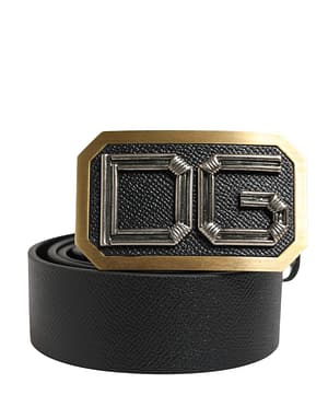 Dolce & Gabbana Men Black Leather DG Logo Metal Buckle Belt