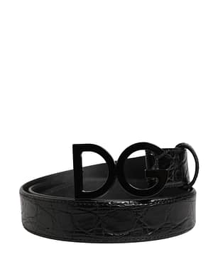 Dolce & Gabbana Men Black Exotic Leather Logo Buckle Belt
