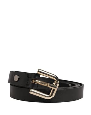 GF Ferre Black Leather Slim Gold Tone Buckle Waist Men Belt