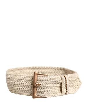 Ermanno Scervino Beige Woven Vintage Metal Buckle Waist Belt