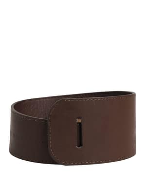 GF Ferre Brown Genuine Leather Logo Wide Waist Women Belt