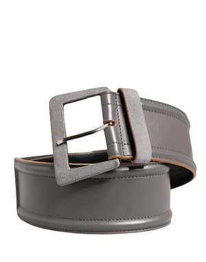 Patrizia Pepe Gray Genuine Leather Square Silver Metal Buckle Belt