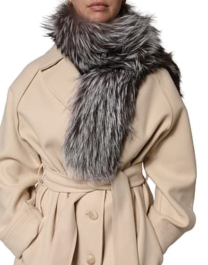 Dolce & Gabbana Gray Fox Fur Neck Wrap Warmer Winter Scarf