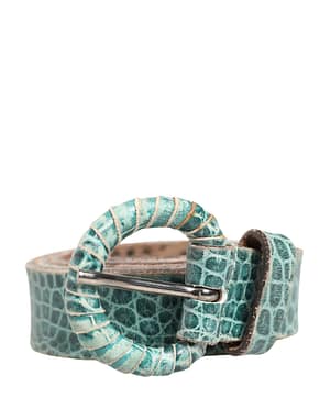 Scervino Street Women Green Leather Croco Print Studded Belt