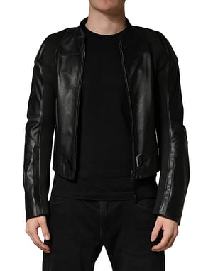 Dolce & Gabbana Black Nylon Full Zip Men Biker Coat Jacket