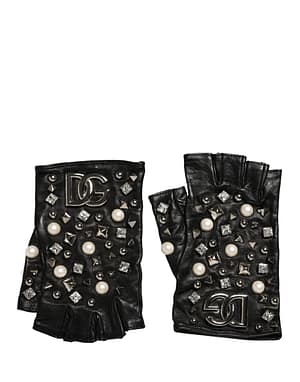 Dolce & Gabbana Black Pearl Embellished Wrist Length Gloves