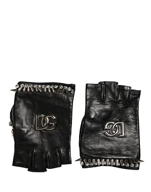 Dolce & Gabbana Women Black Embellished Wrist Length Mitten Gloves