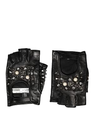 Dolce & Gabbana Black Embellished Wrist Length Mitten Women Gloves