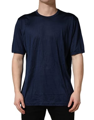 Dolce & Gabbana Dark Blue Silk Short Sleeve CrewNeck T-shirt