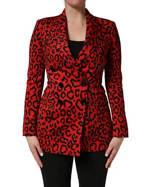 Dolce & Gabbana Red Leopard Double Breasted Coat Jacket