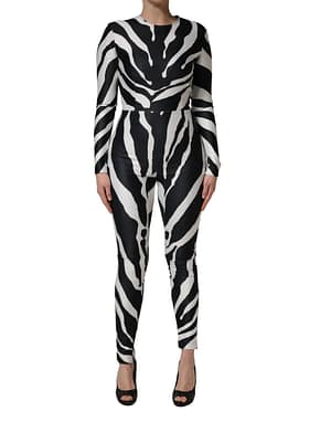 Dolce & Gabbana Black White Polyester Zebra Pattern Jumpsuit