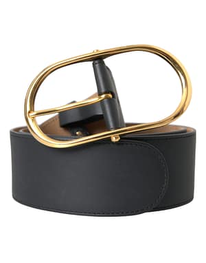 Dolce & Gabbana Black Leather Classic Metal Oval Buckle Belt