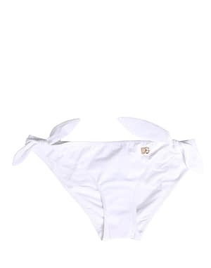 Dolce & Gabbana White Nylon DG Logo Plaque Bikini Bottom Swimwear