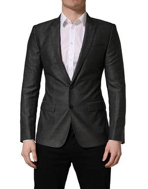 Dolce & Gabbana Dark Gray Wool Slim Fit Coat Jacket Blazer