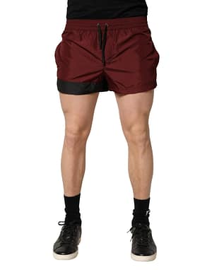 Dolce & Gabbana Maroon Polyester Drawstring Shorts Swimwear