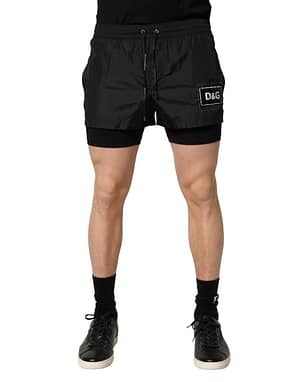 Dolce & Gabbana Black Polyester Drawstring Men Shorts Swimwear