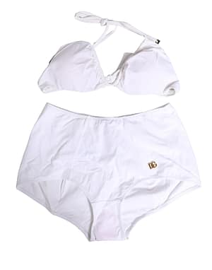 Dolce & Gabbana White Halter Top High Waist Bikini Bottom Swimwear