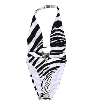 Dolce & Gabbana Black White Zebra Deep V-Neck One Piece Swimwear