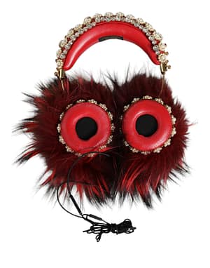 Dolce & Gabbana Red Gold Crystal Fur Headset Audio AUX Headphones