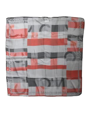 Costume National Gray Red Silk Square Neck Wrap Scarf