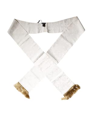 Dolce & Gabbana White Floral Jacquard Skinny Fringes Scarf