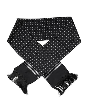 Dolce & Gabbana Black White Polka Dotted Silk Skinny Fringes Scarf